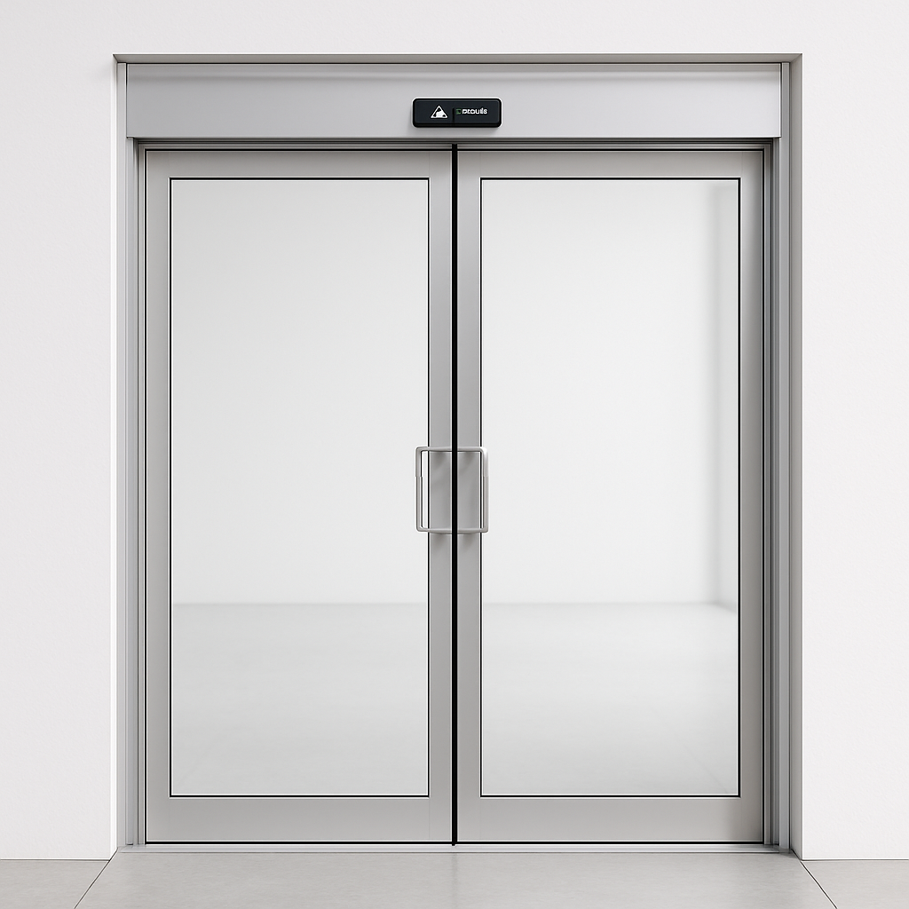 باب أوتوماتيكي حديث من الزجاج والألمنيوم