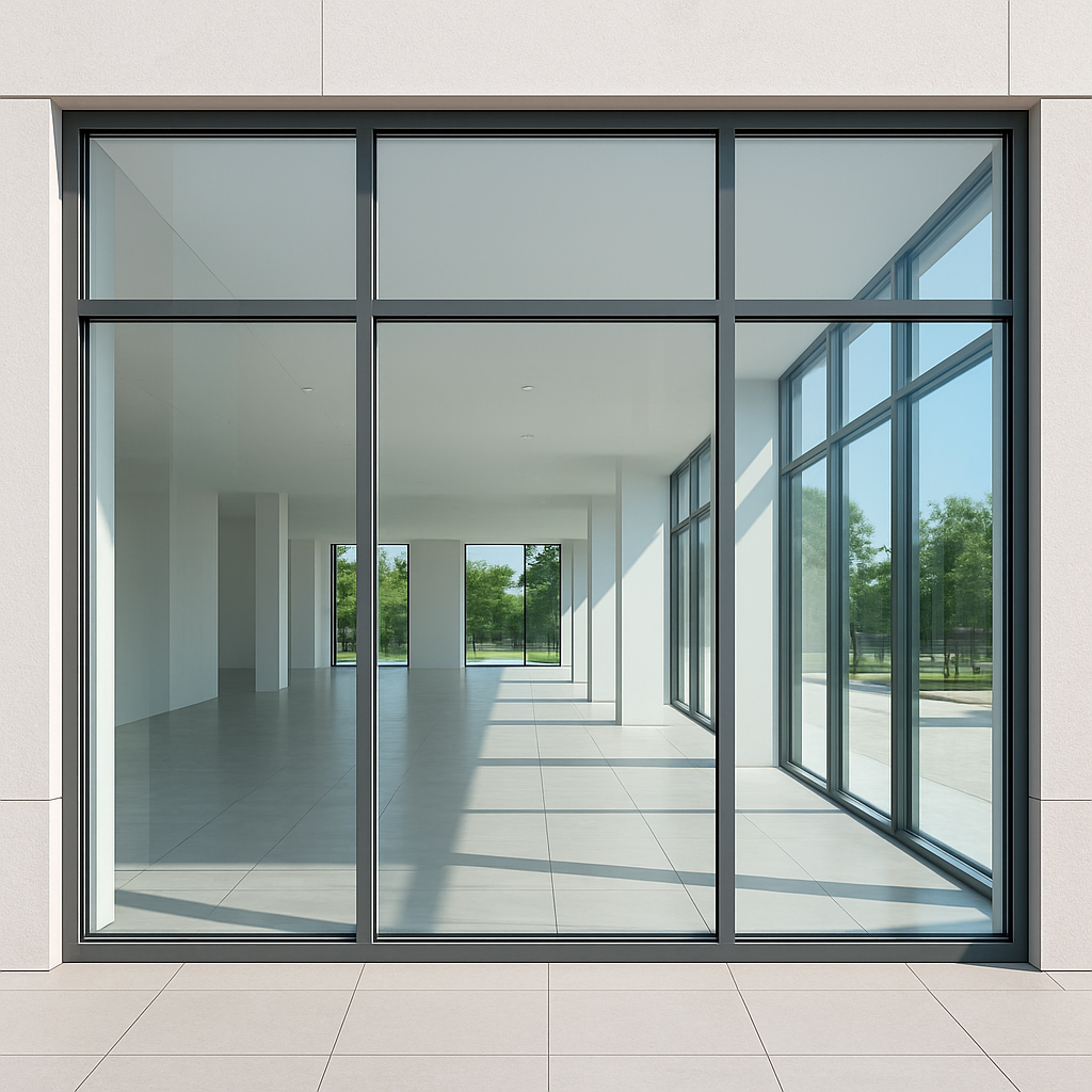 نوافذ زجاجية عصرية في مشروع تجاري