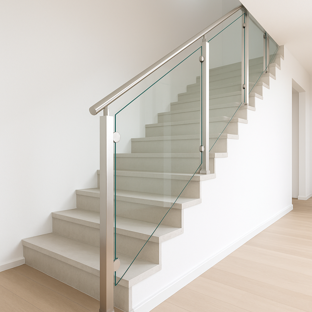 درابزين درج زجاجي أنيق مع أعمدة ألمنيوم