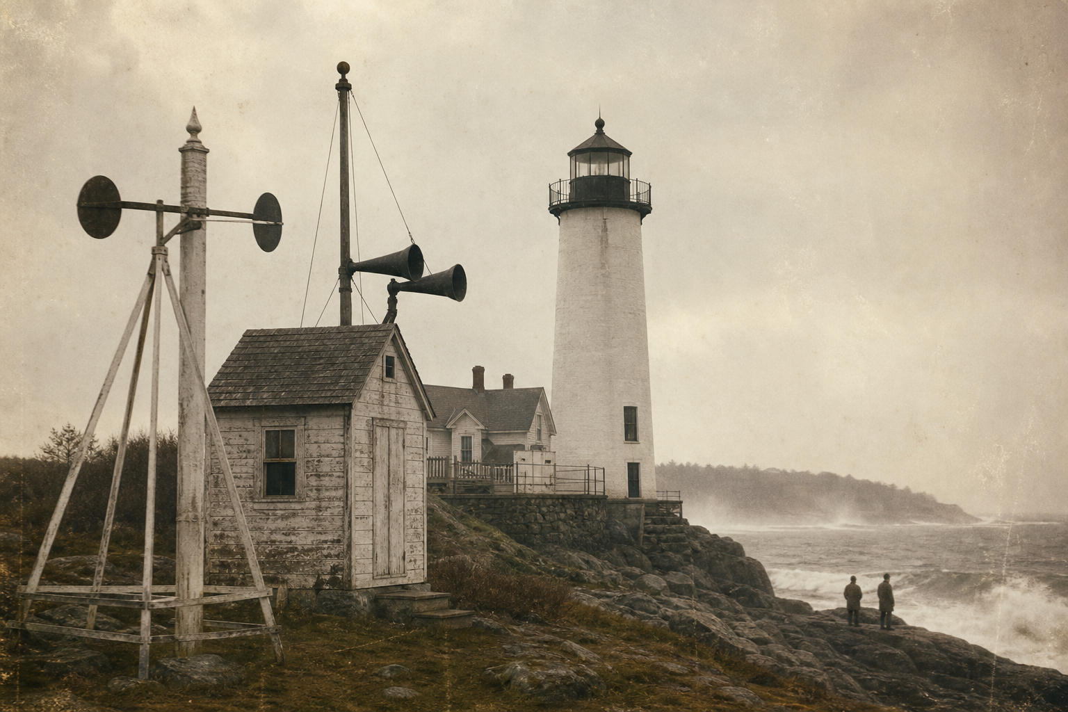 Archival lighthouse photograph for Storm Signals