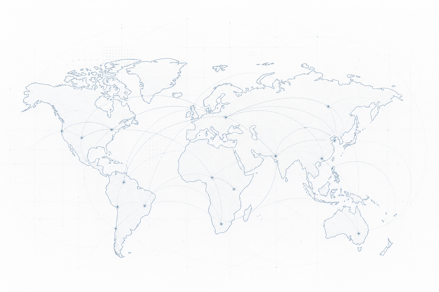 Technical line world map with minimalist route paths for international stainless steel drinkware supply