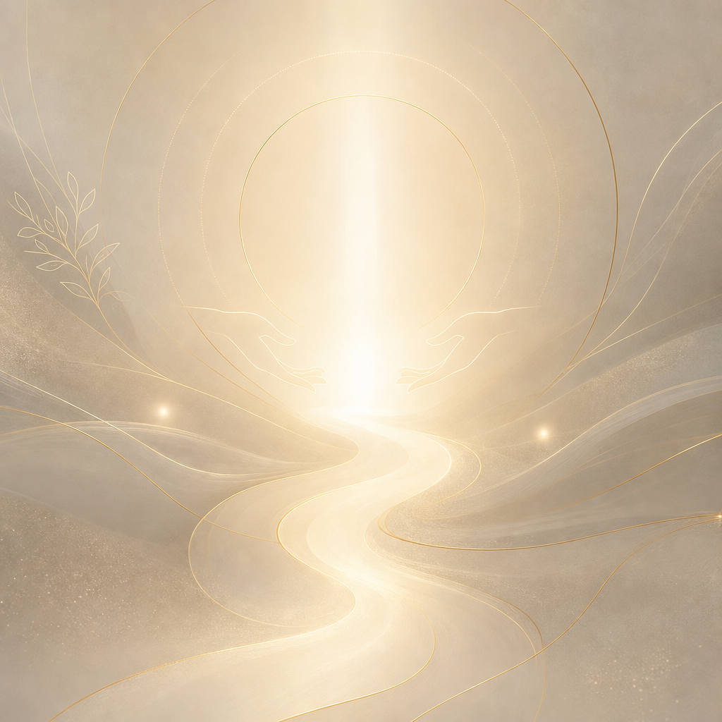 Abstract glowing line illustration suggesting gentle guidance and open conversation