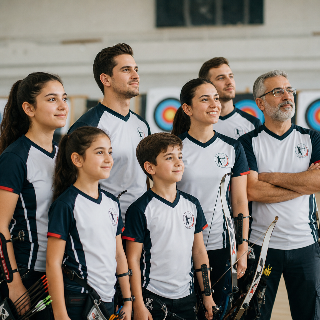 Kulüp üyelerinin birlikte hedefe bakarken çekilmiş samimi grup fotoğrafı