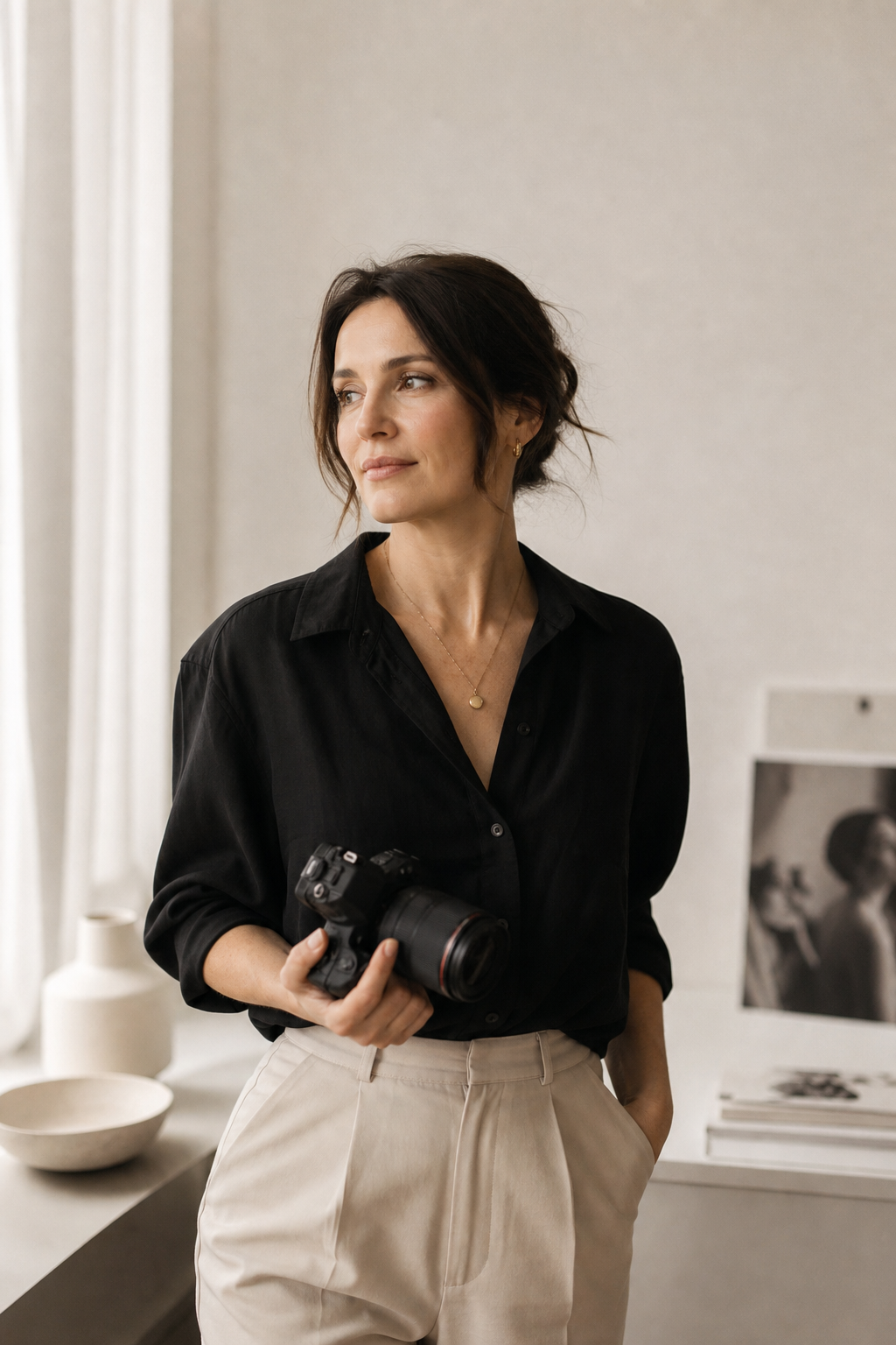Portrait of Iryna Kovalenko, a Kyiv-based photographer, standing calmly with soft natural light