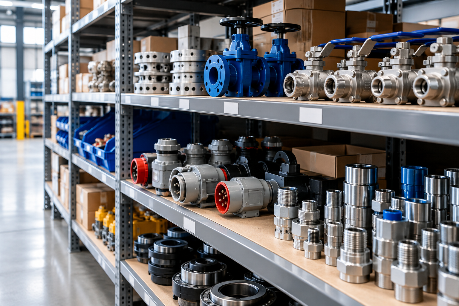 Suministros técnicos industriales con repuestos, conexiones y componentes críticos clasificados