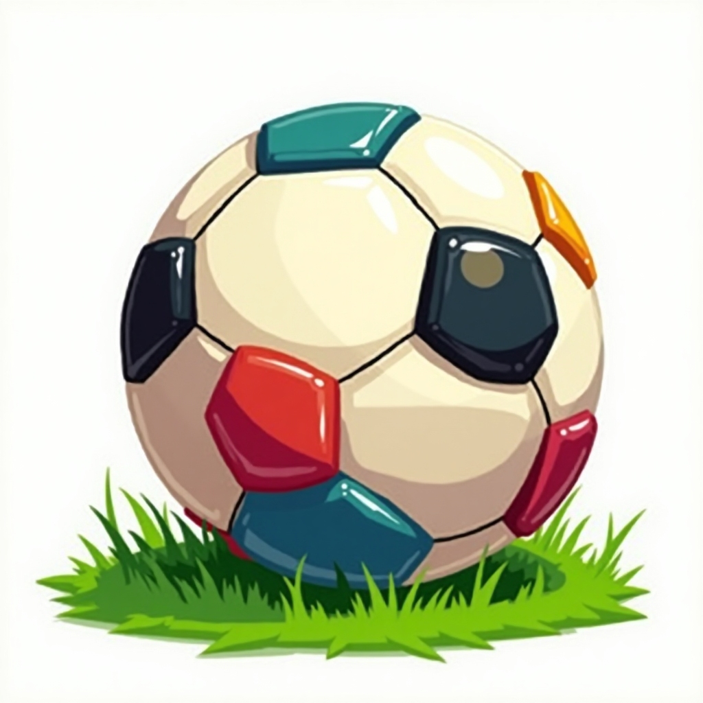 Colorful football resting on grass