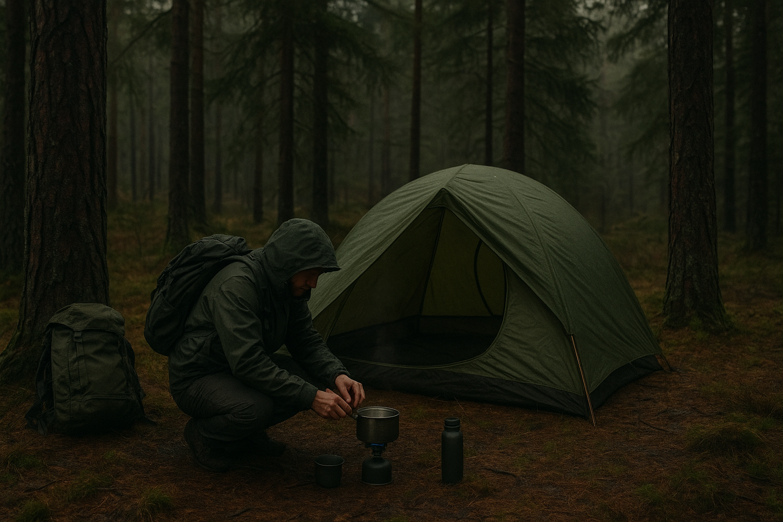 Camp under pine cover