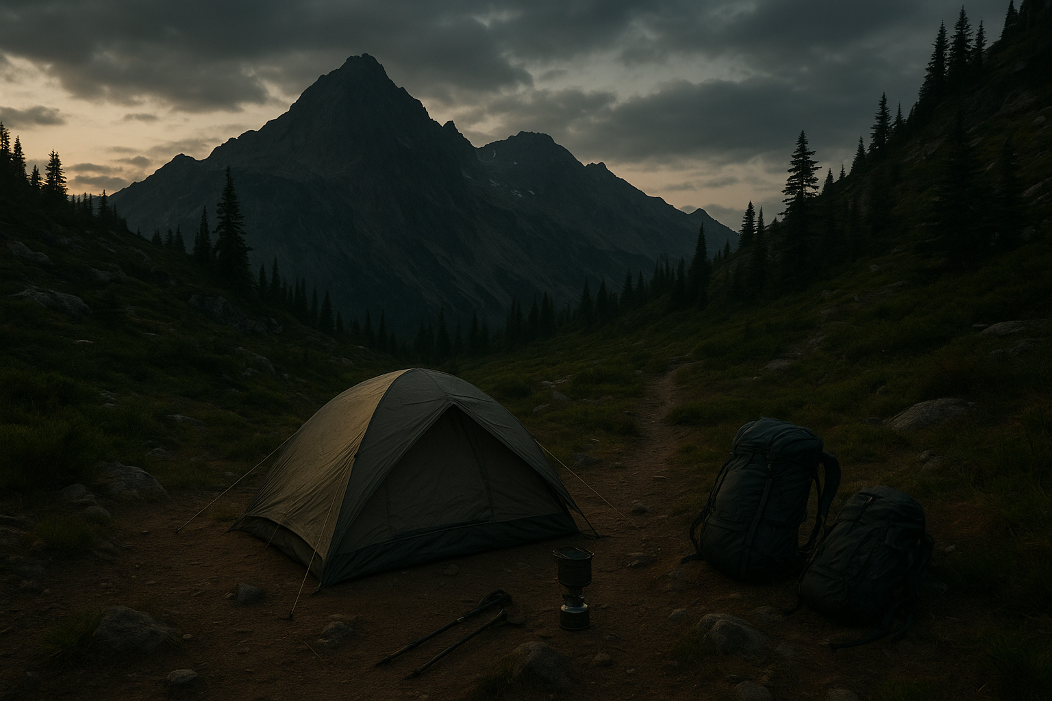 Field story photograph for Ridge camp before first light in Alpine camp terrain