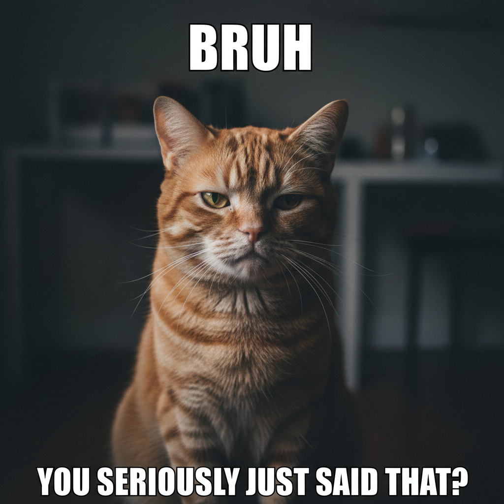 A grumpy cat giving a legendary side-eye, meme style.