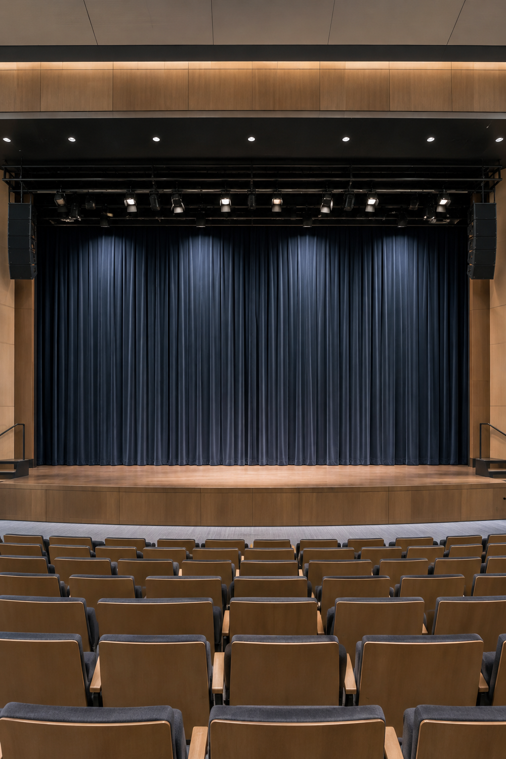 Stage curtain installation in an auditorium or theatre setting