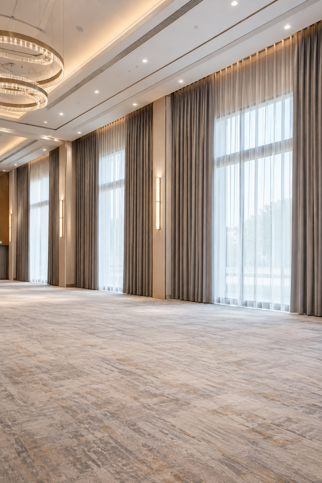 Hall curtain installation in a large event or function hall