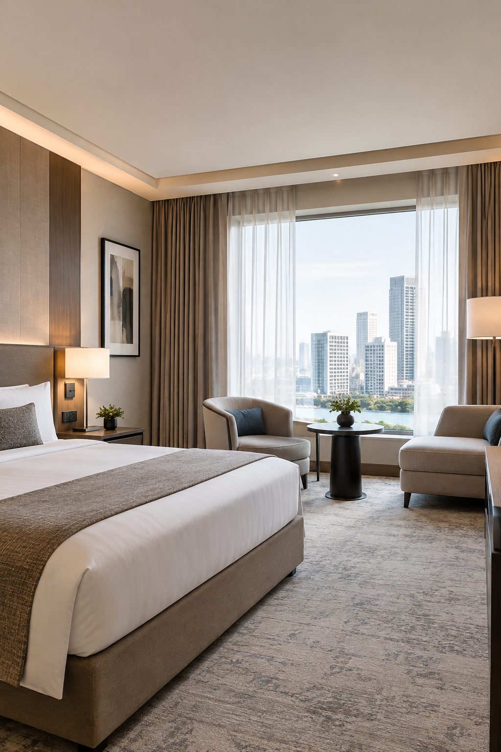 Hotel curtain solution in a refined guest or lounge interior