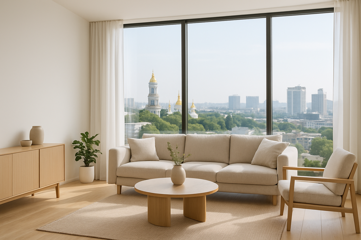 Bright Pechersk living room with city view