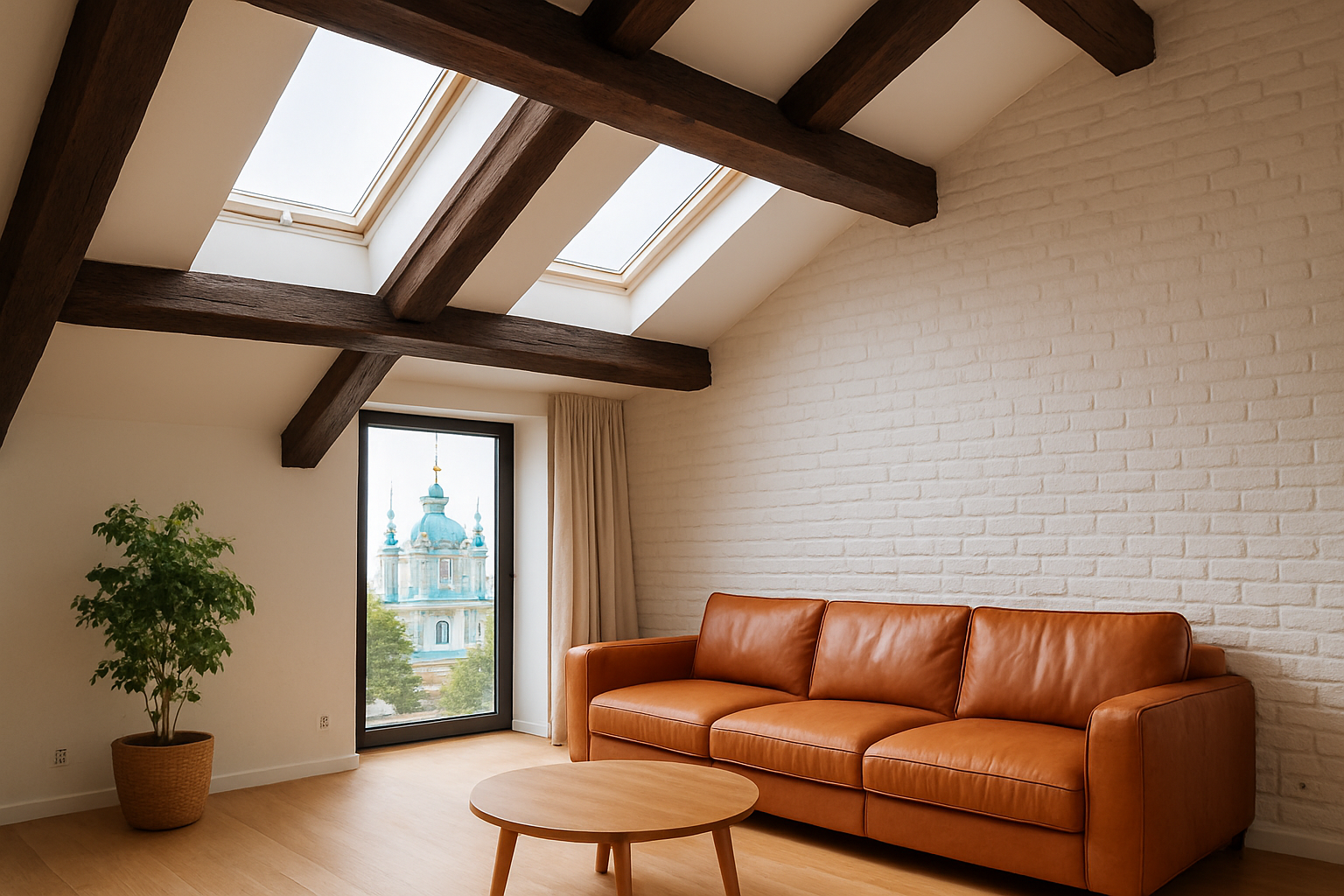 Podil penthouse loft with exposed beams