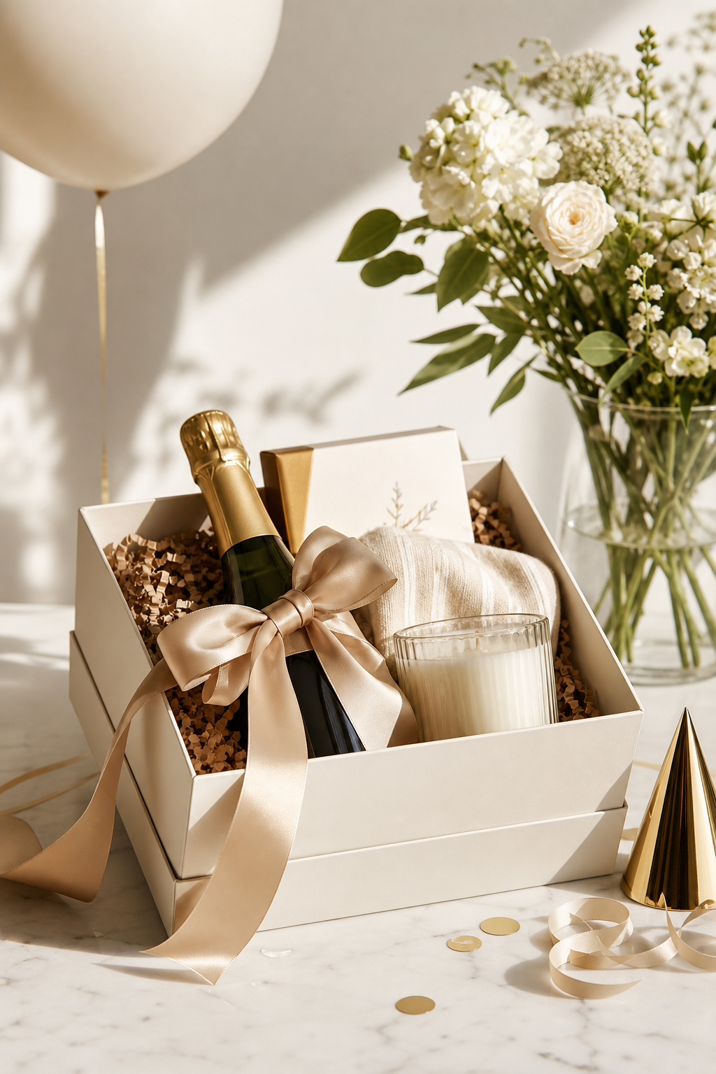 Curated birthday gift box in refined neutral styling