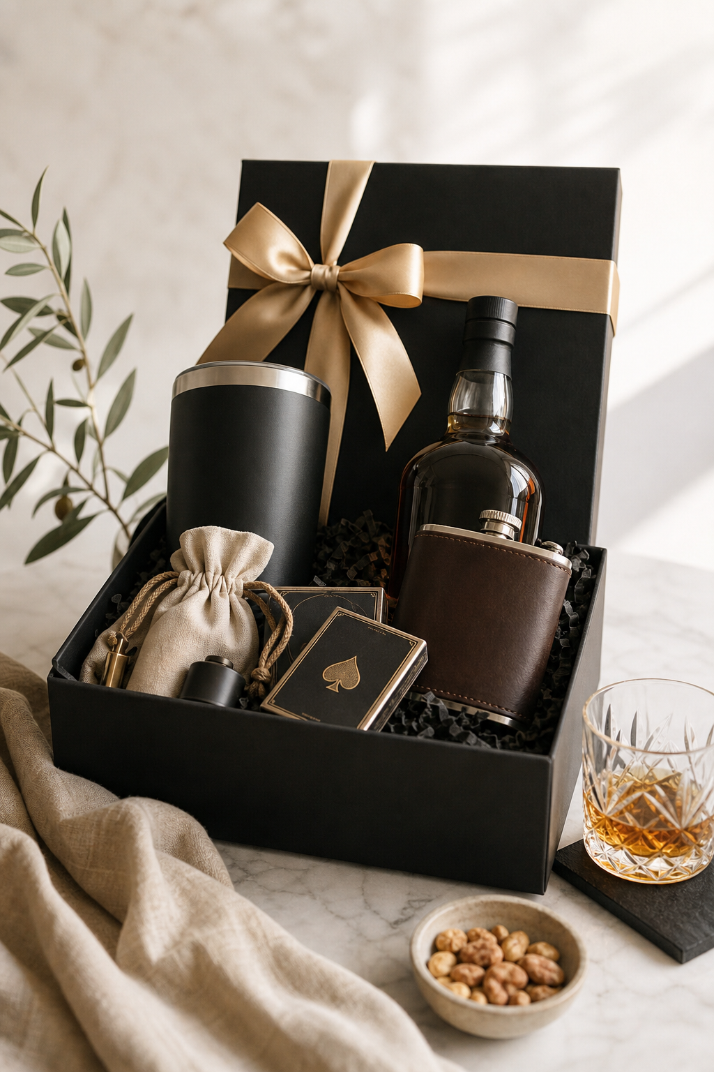 Curated bachelor gift box with clean modern presentation