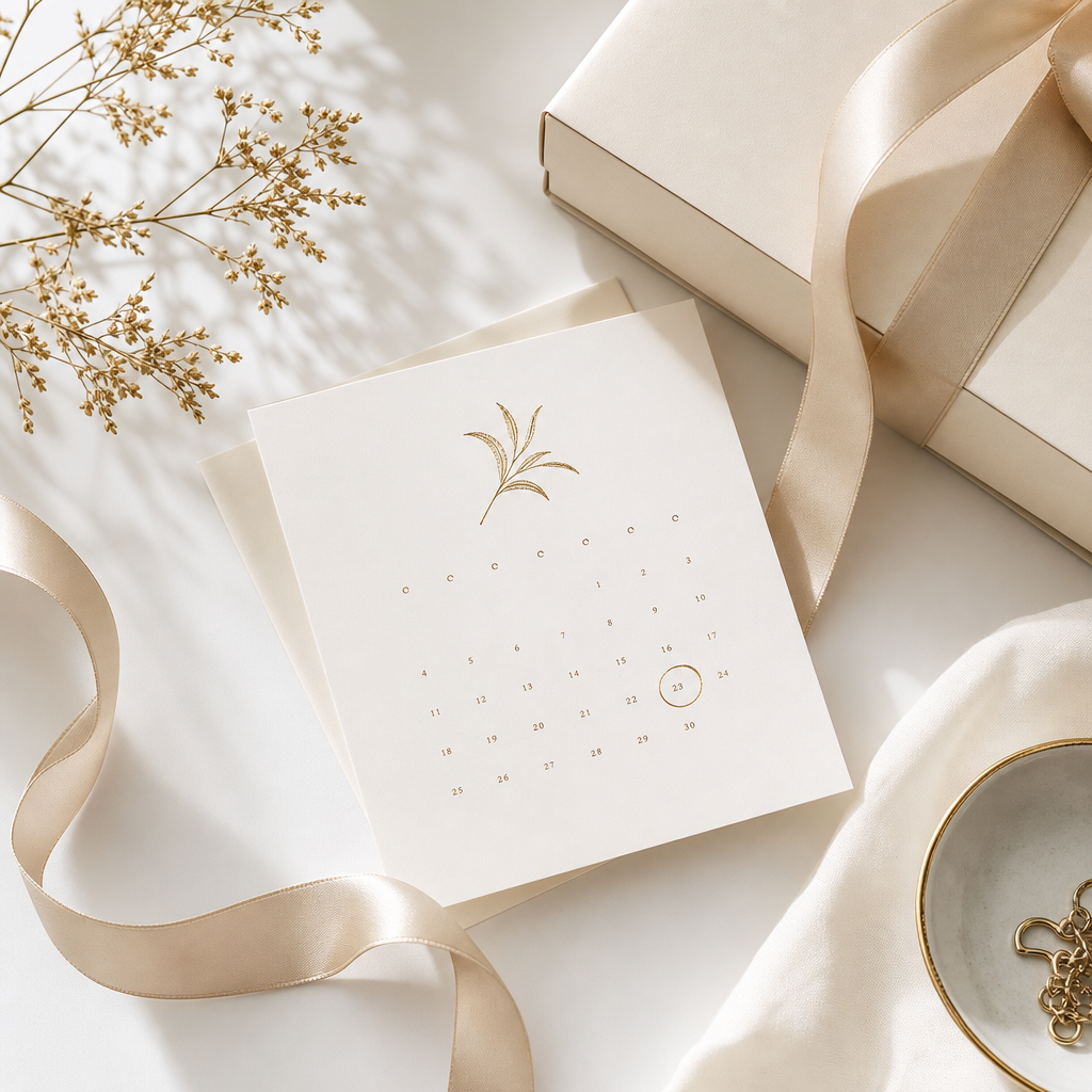 Monthly gifting assortment with calendar card and silk ribbon
