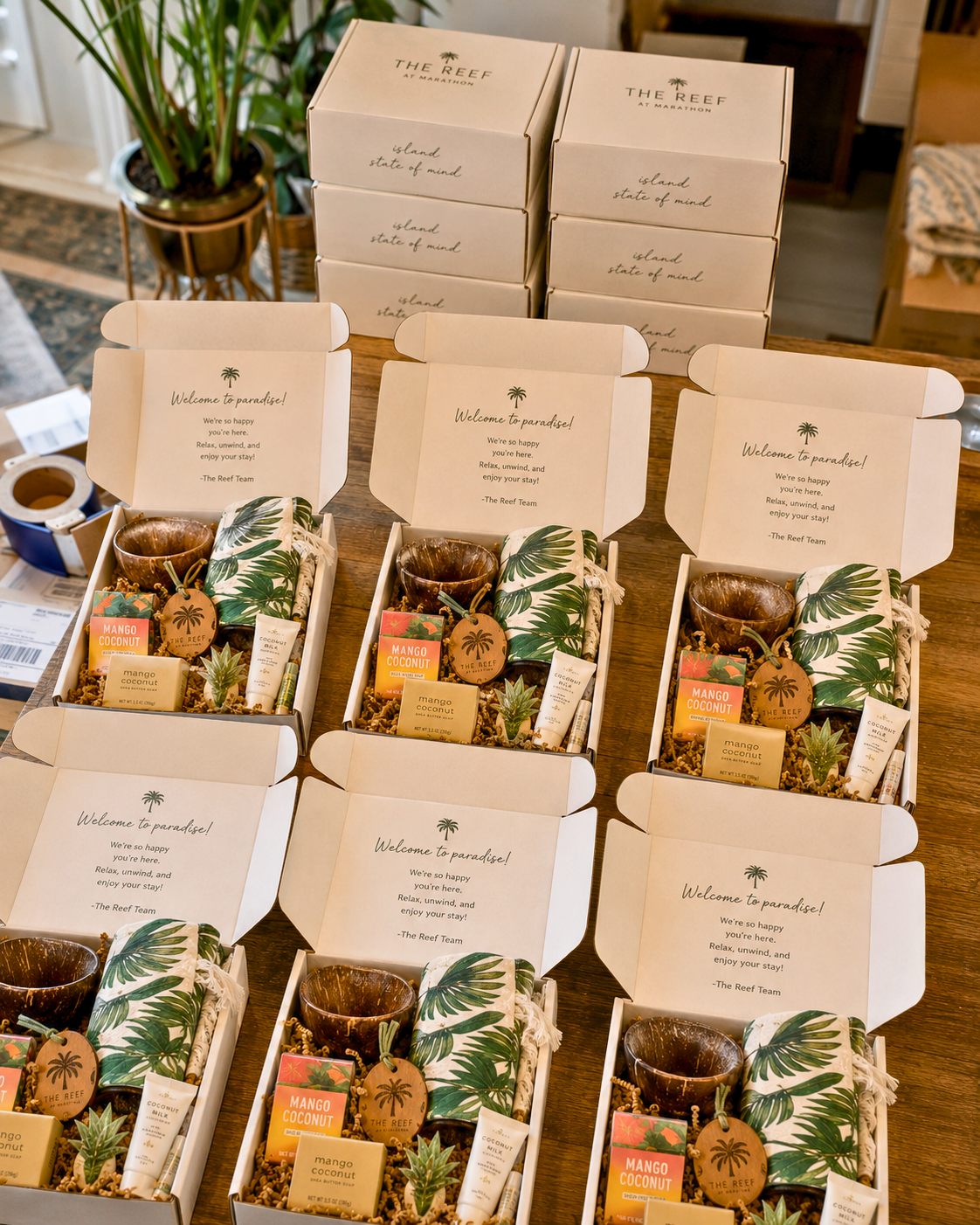Event gifting setup with premium packaging and coordinated branded details