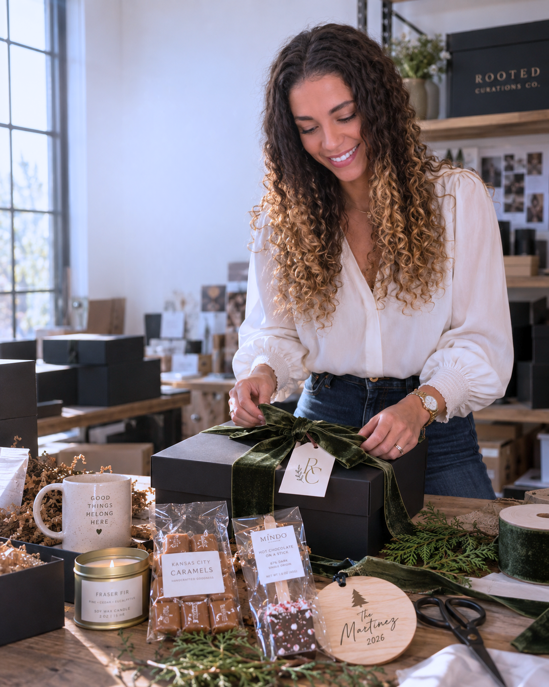Curated seasonal gift box with premium items in elevated packaging