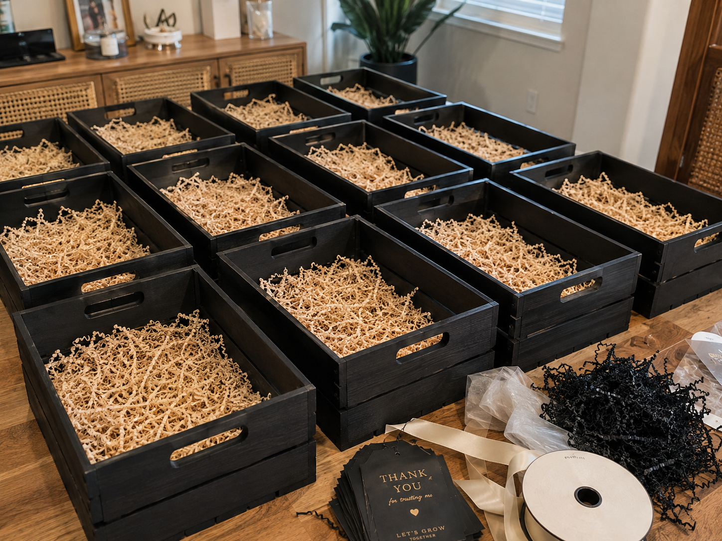 Multiple matching gift boxes prepared for employee gifts and bulk fulfillment
