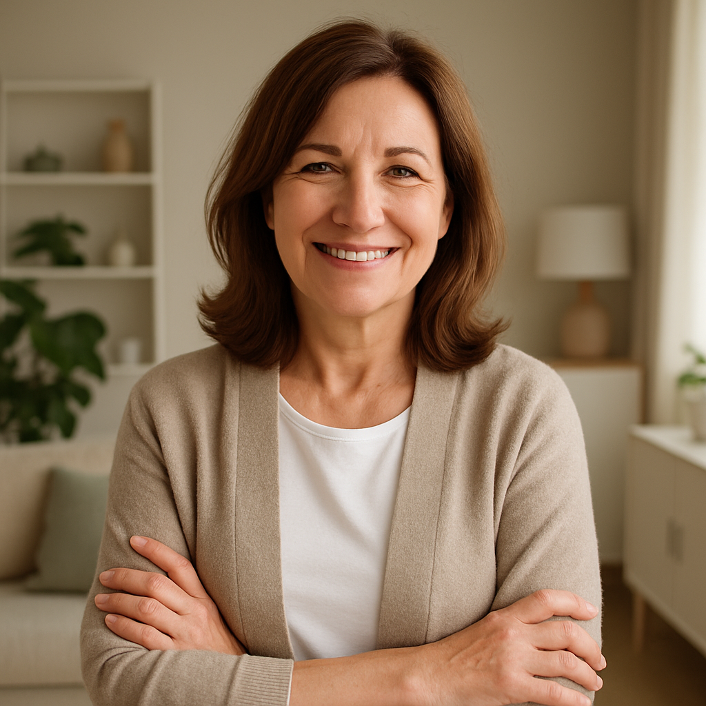Smiling woman homeowner portrait