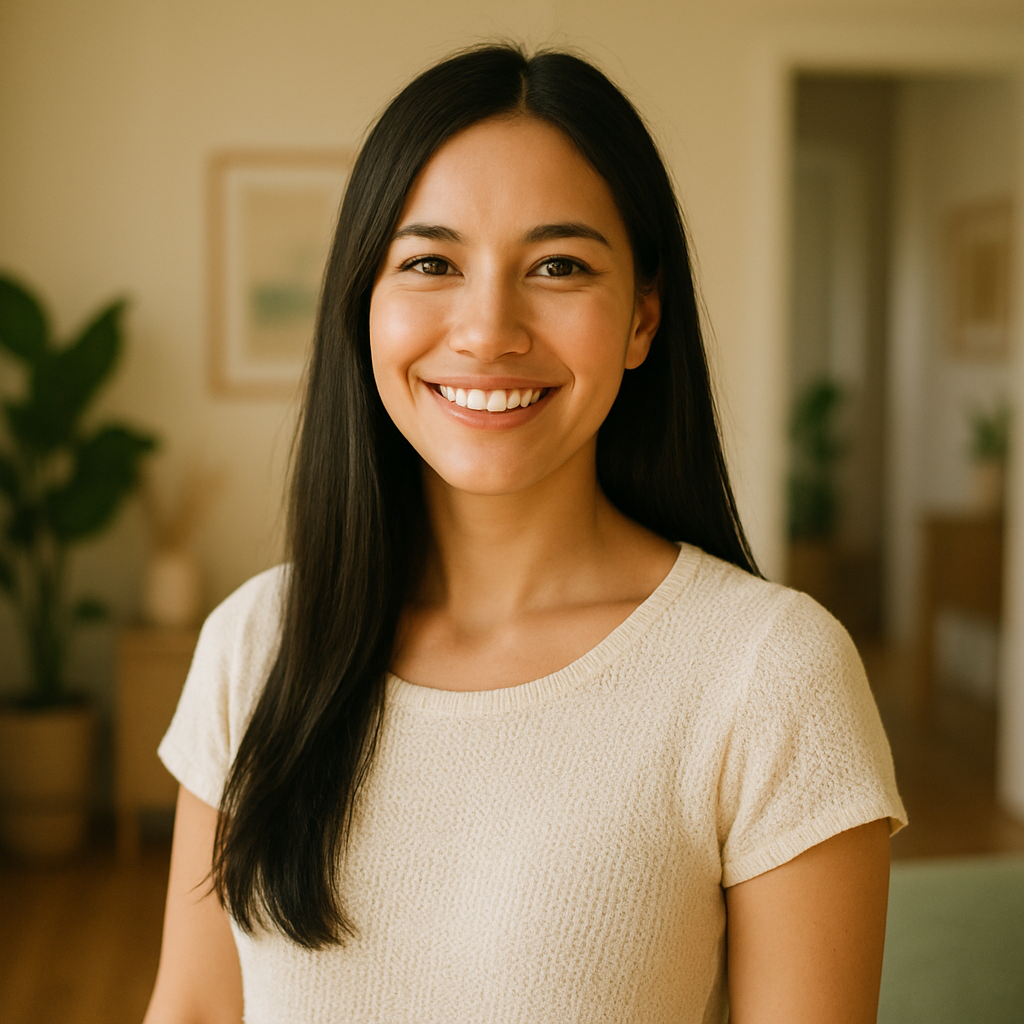 Smiling woman homeowner portrait