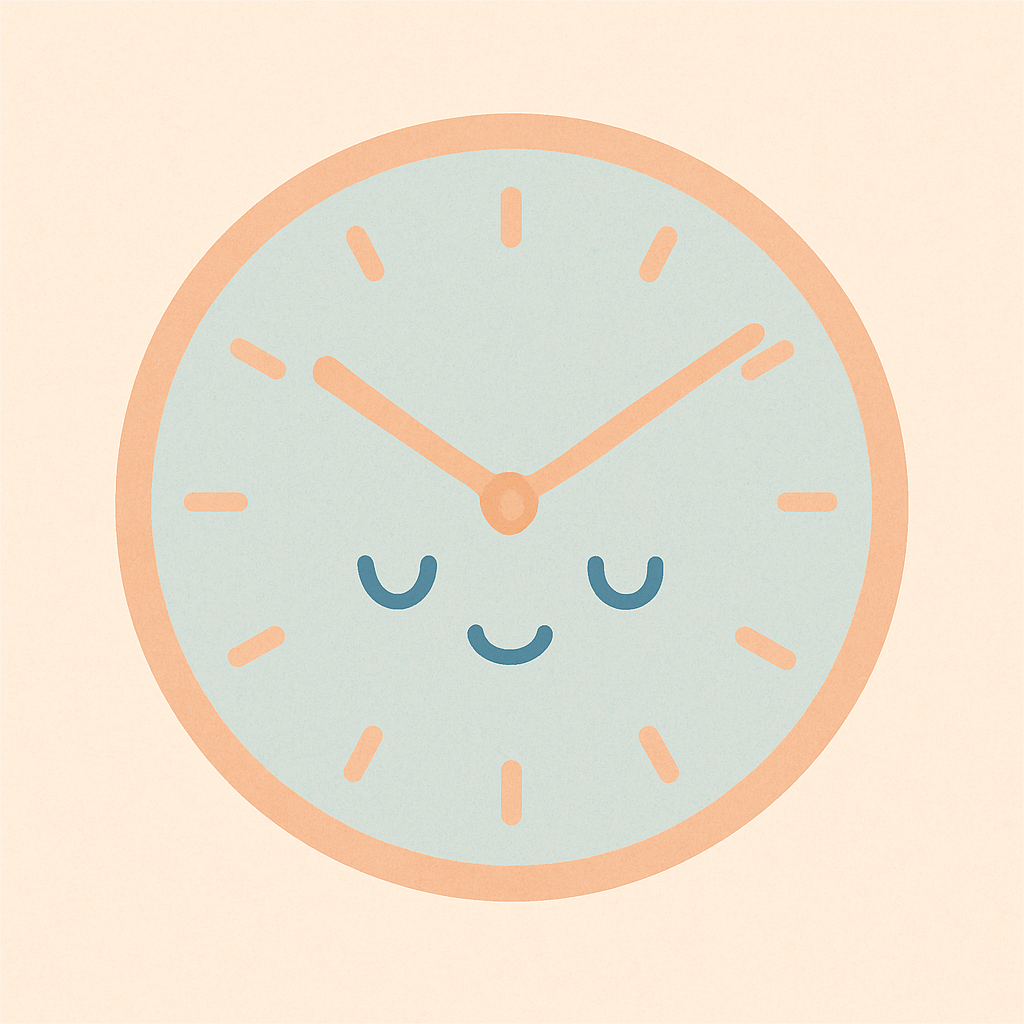 Minimal pastel illustration of a clock with a calm expression