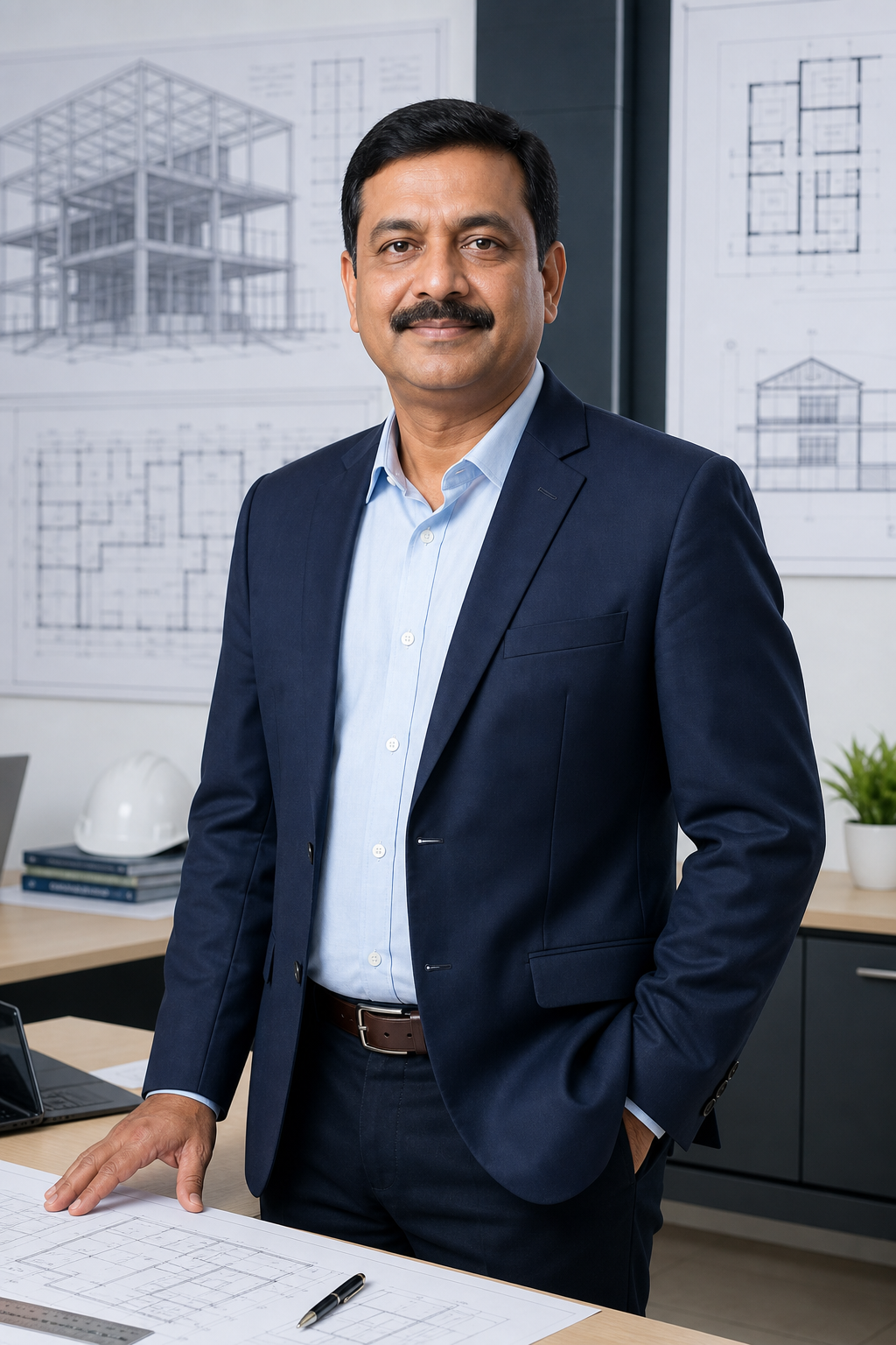 Professional portrait of the founder, a civil engineer and Vastu consultant in formal office attire