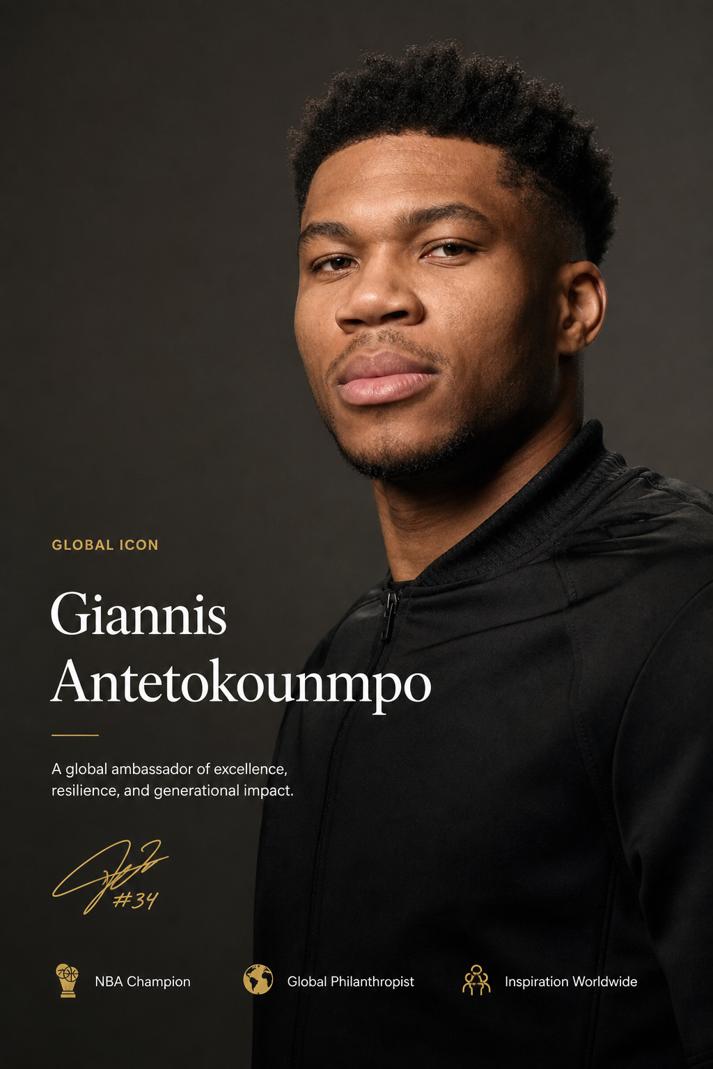 Premium portrait of Giannis Antetokounmpo, global NBA icon with Igbo heritage
