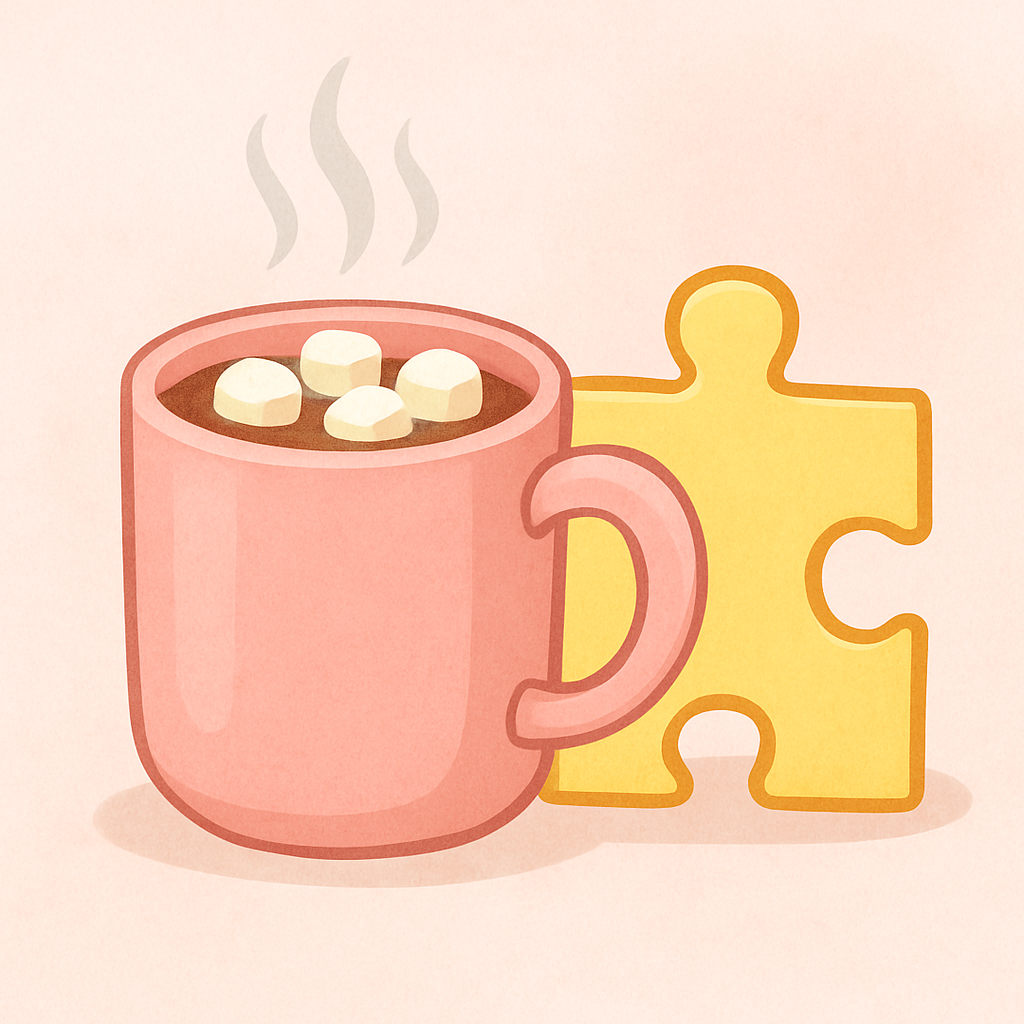 Hot cocoa mug and puzzle piece icon