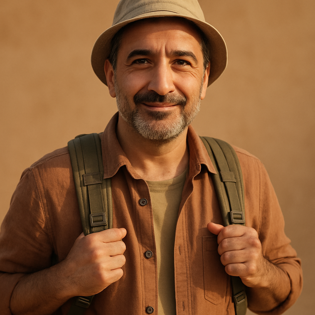 Orta yaşlı erkek gezgin portresi