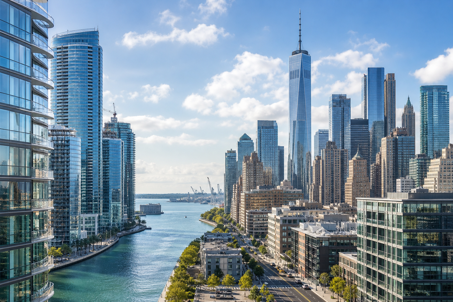 Professional cityscape of Miami and New York style glass towers representing premium urban rental investment markets