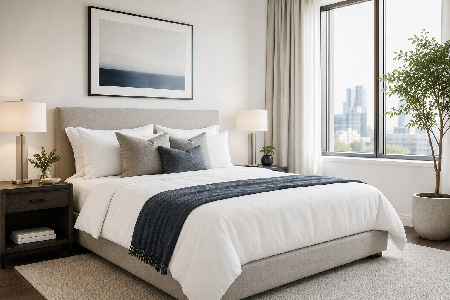 Neatly made bedroom interior