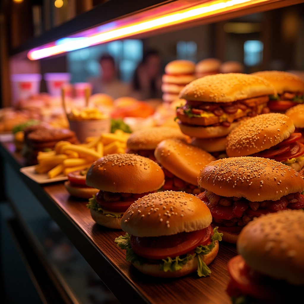 Selection of snacks and sandwiches with energetic neon accents