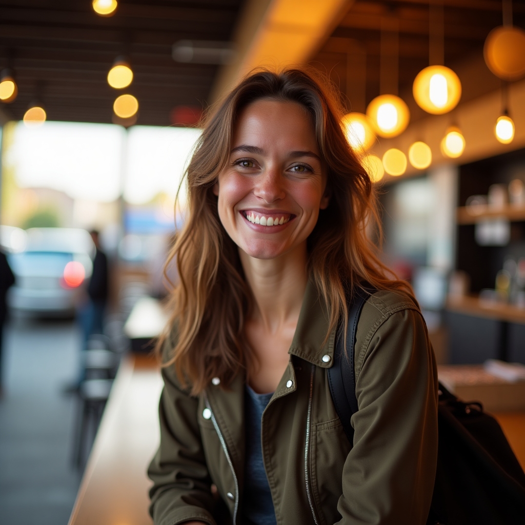 Smiling customer at Fuel & Brew