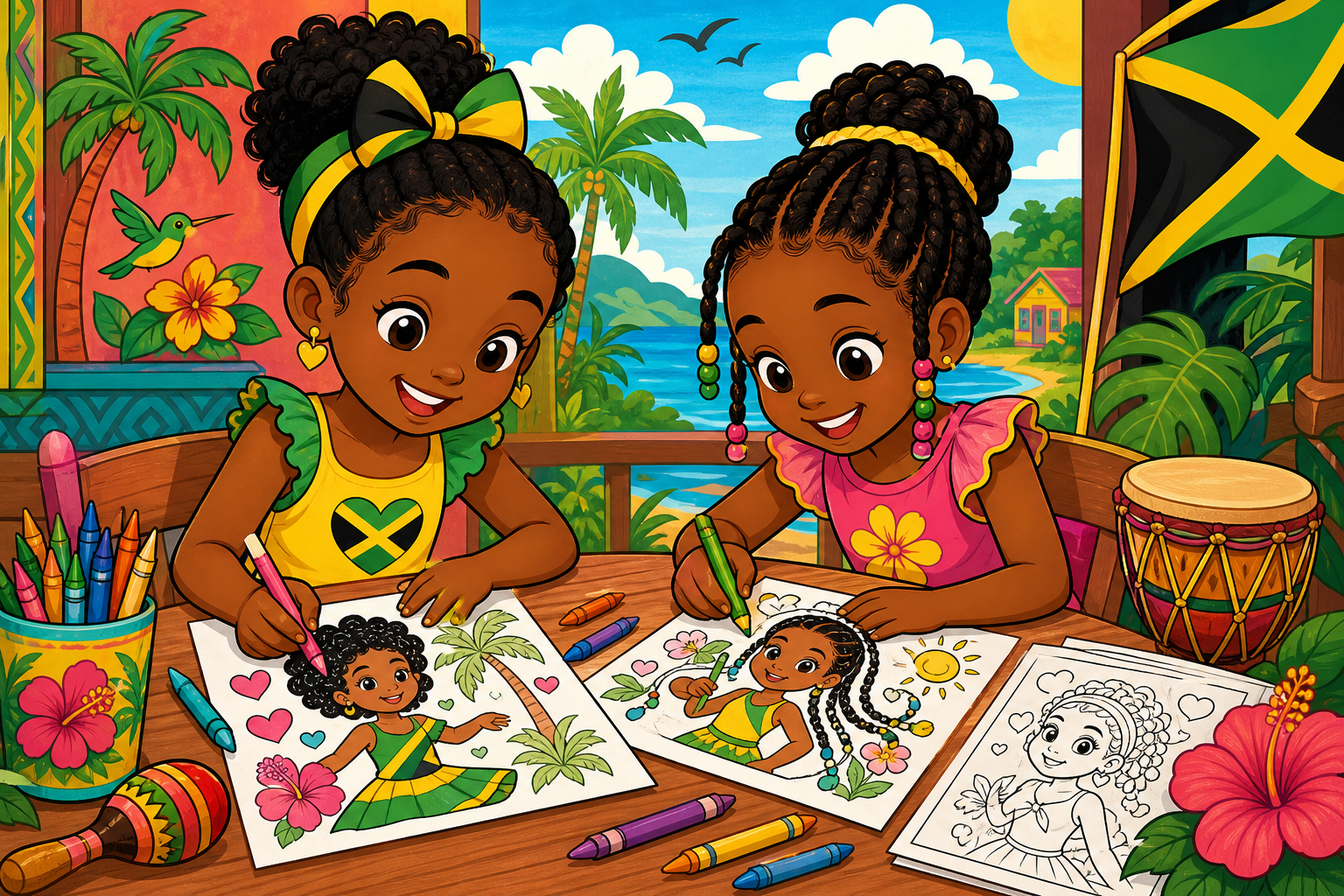 Colorful preview illustration for Girls Coloring Page