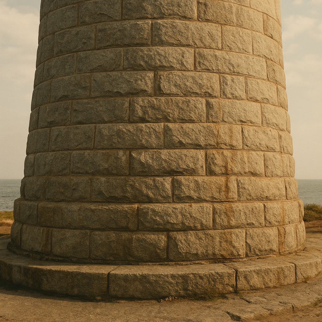Hand-cut granite blocks and mortar joints on a circular lighthouse base