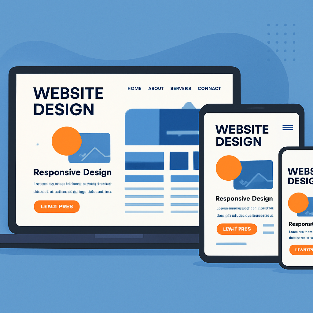 Responsive website design shown on laptop, tablet, and phone