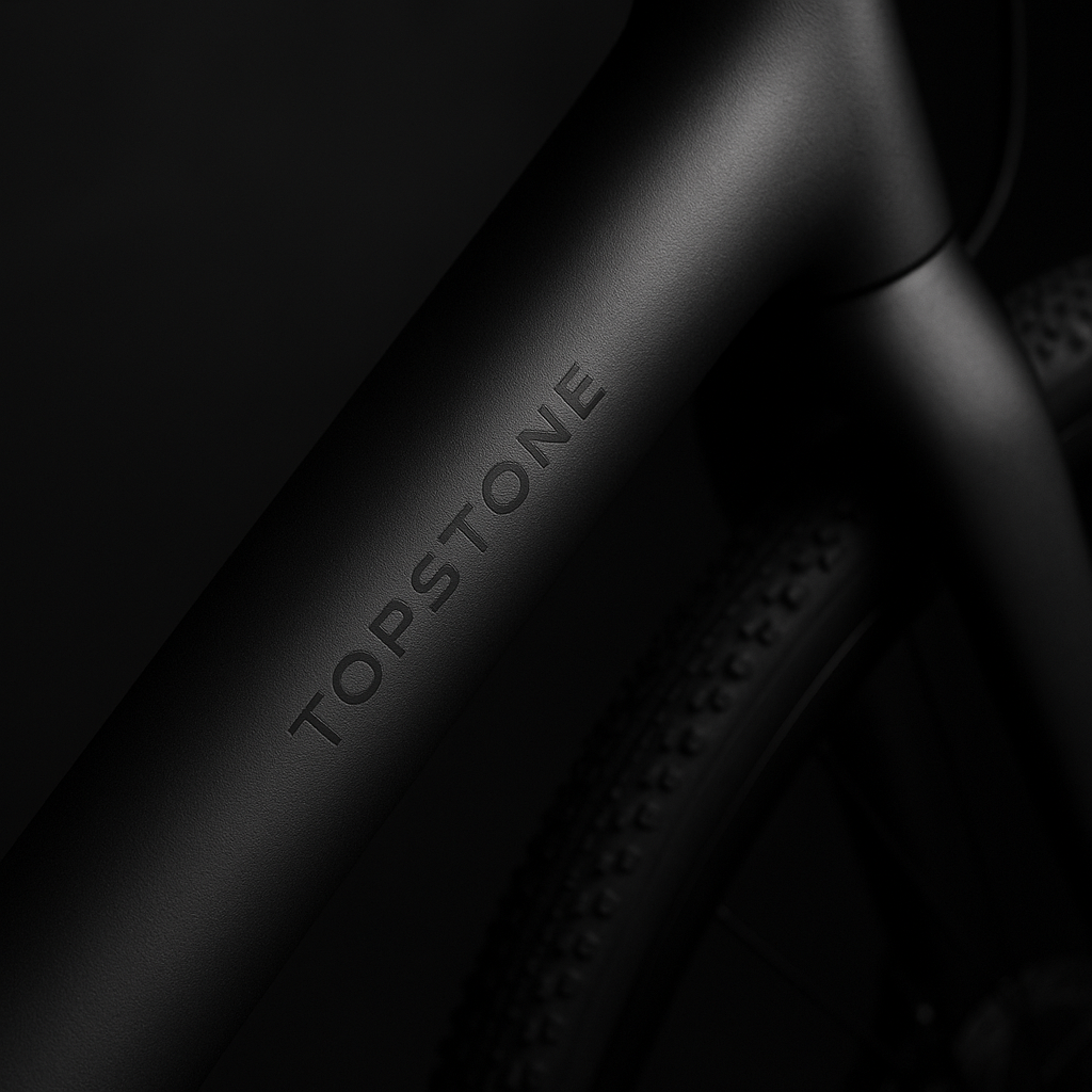 Detail shot of matte carbon finish with subtle surface texture and clean logo treatment
