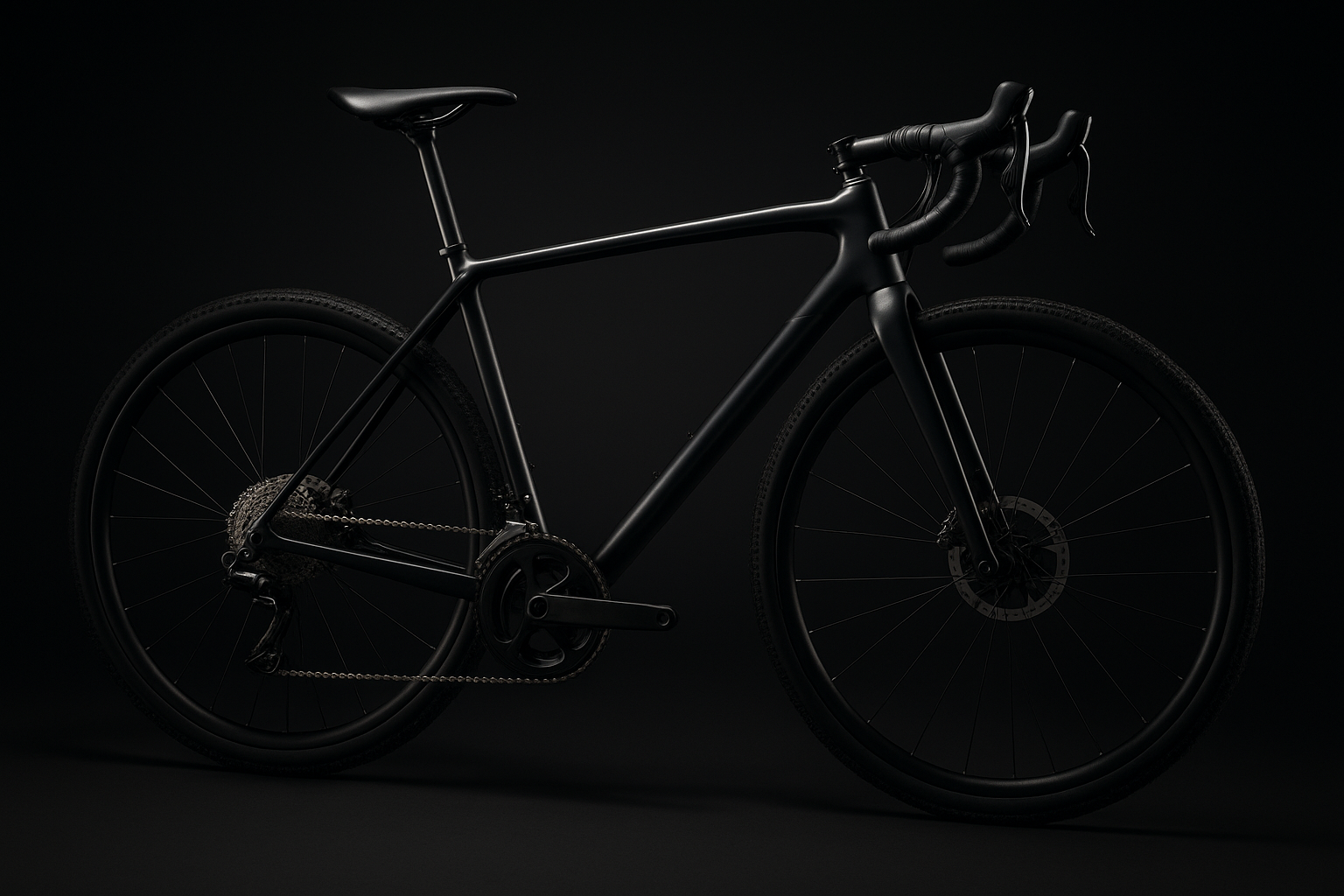 Topstone 4 Carbon gravel bike in side profile with a matte carbon frame, dropped bars, and deep all-terrain tires in a premium studio scene