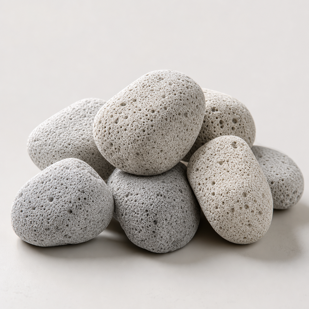 Lightweight pumice stones in pale gray tones