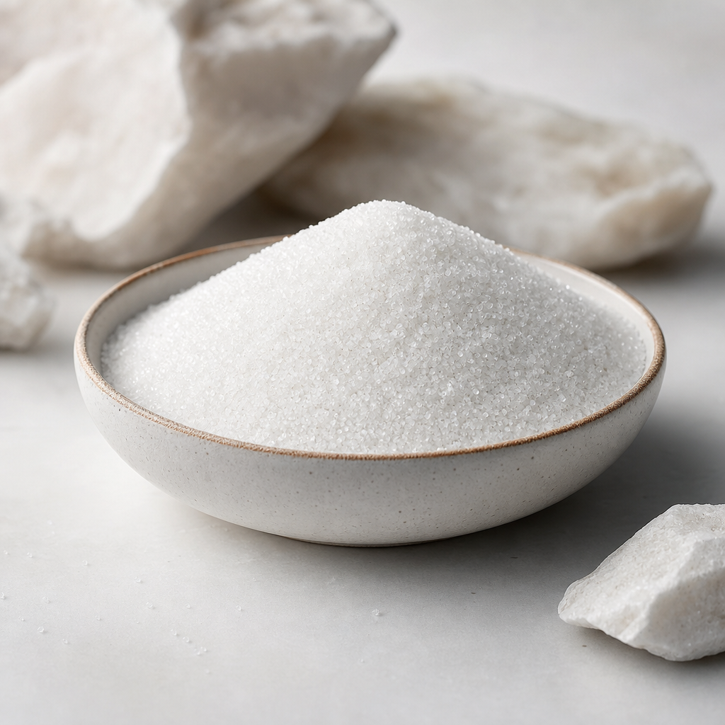 Refined silica sand with clean white grains