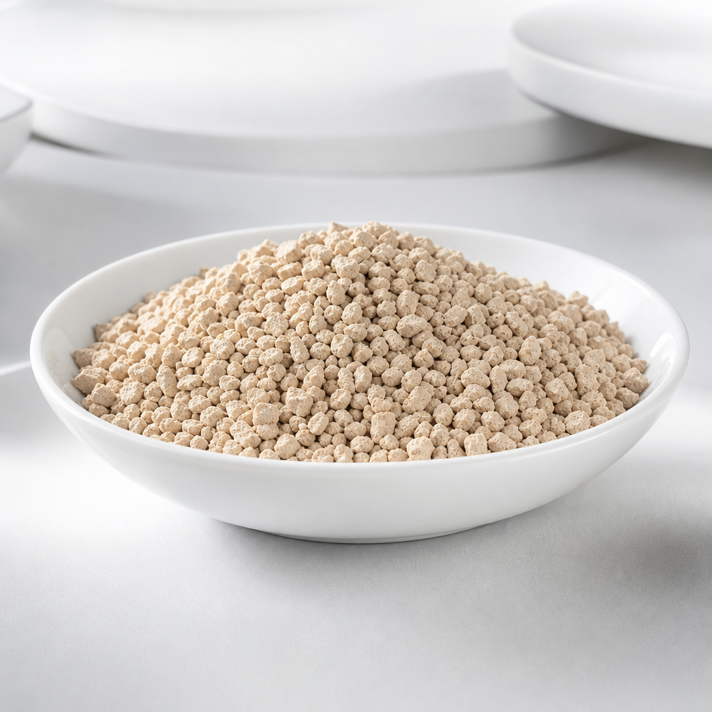 Pale mineral zeolite granules arranged in a refined studio composition