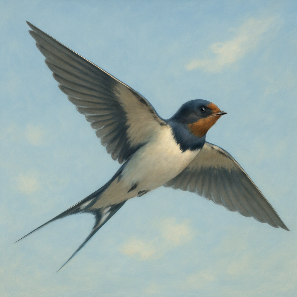 Ластівка у польоті на тлі неба