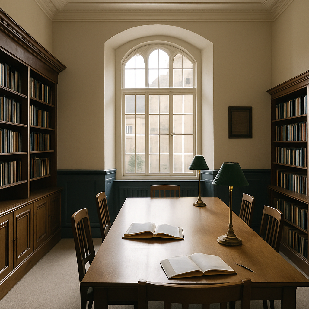Calm, light-filled study area in a traditional UK college