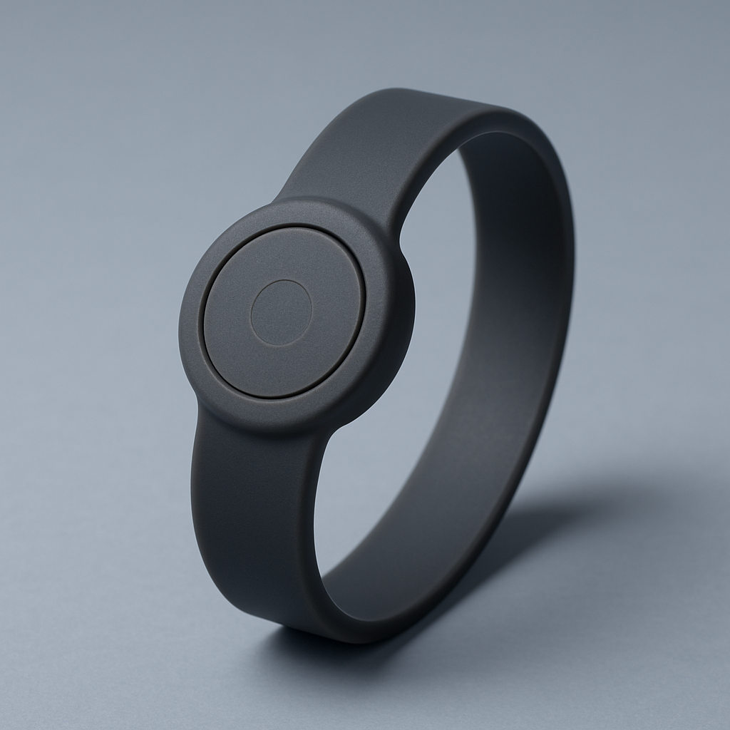 Dark gray silicone RFID wristband with embedded chip disk