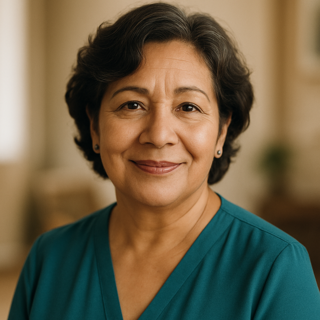 Ana Hernandez, middle-aged Latina woman with short wavy hair