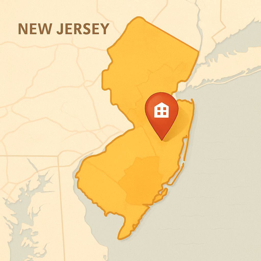 Mapa de ubicación en Nueva Jersey para apartamento de 1 habitación / Map of New Jersey location for 1-bedroom apartment