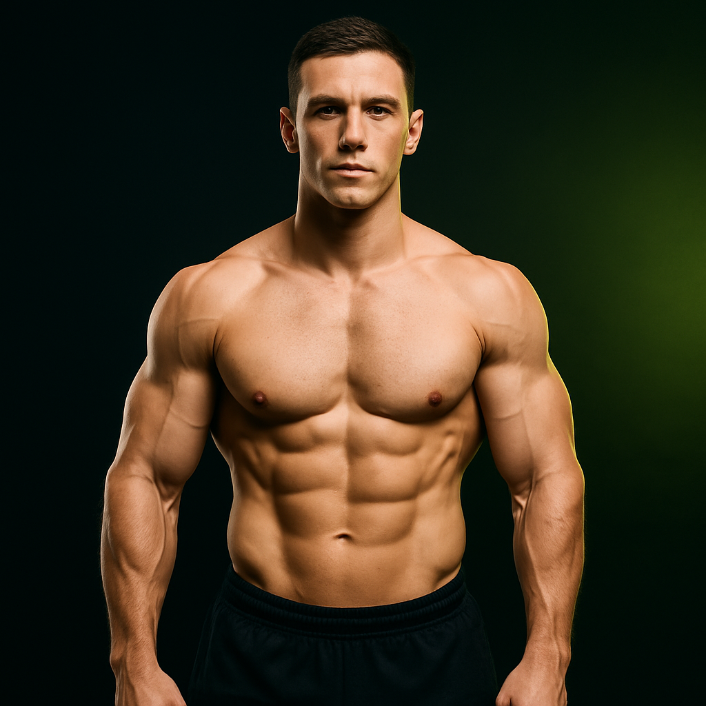 Client after strength transformation with prominent muscle development