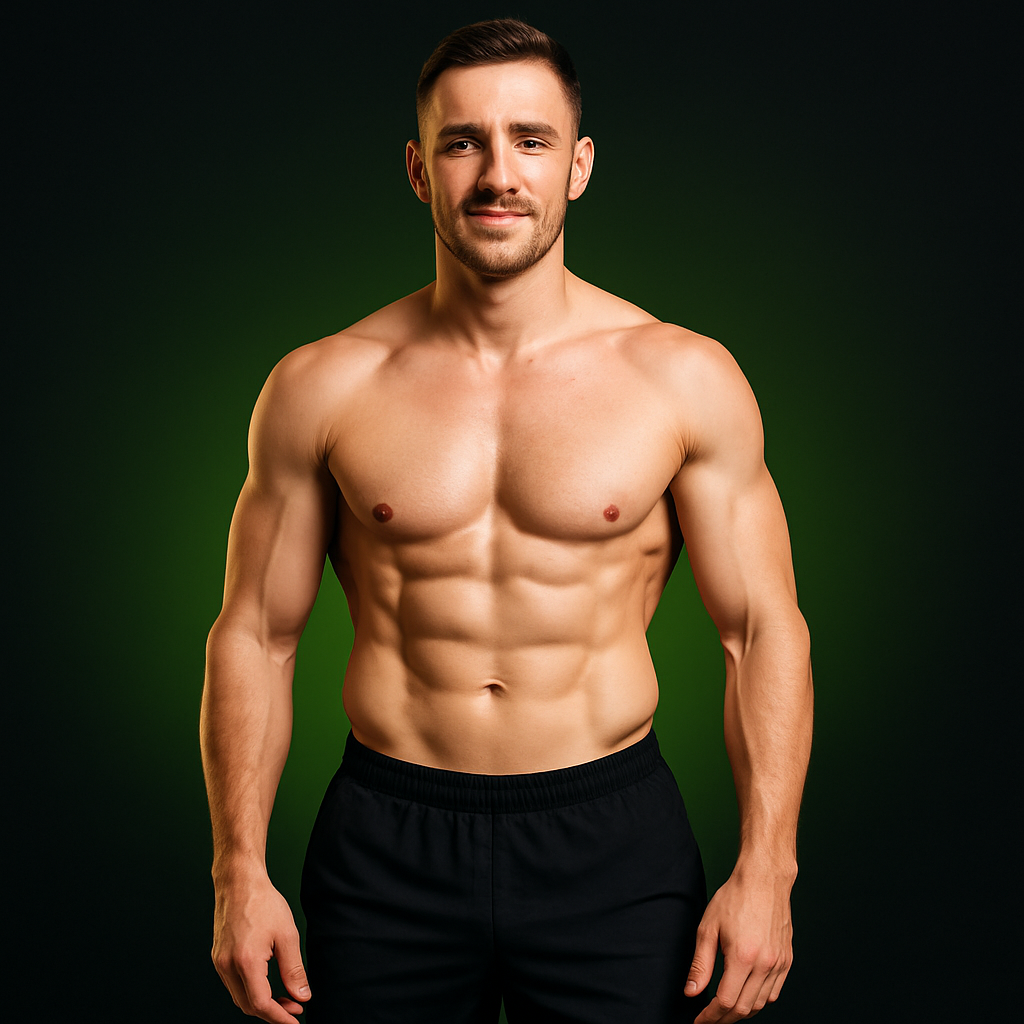 Client after body recomposition showing athletic toned physique